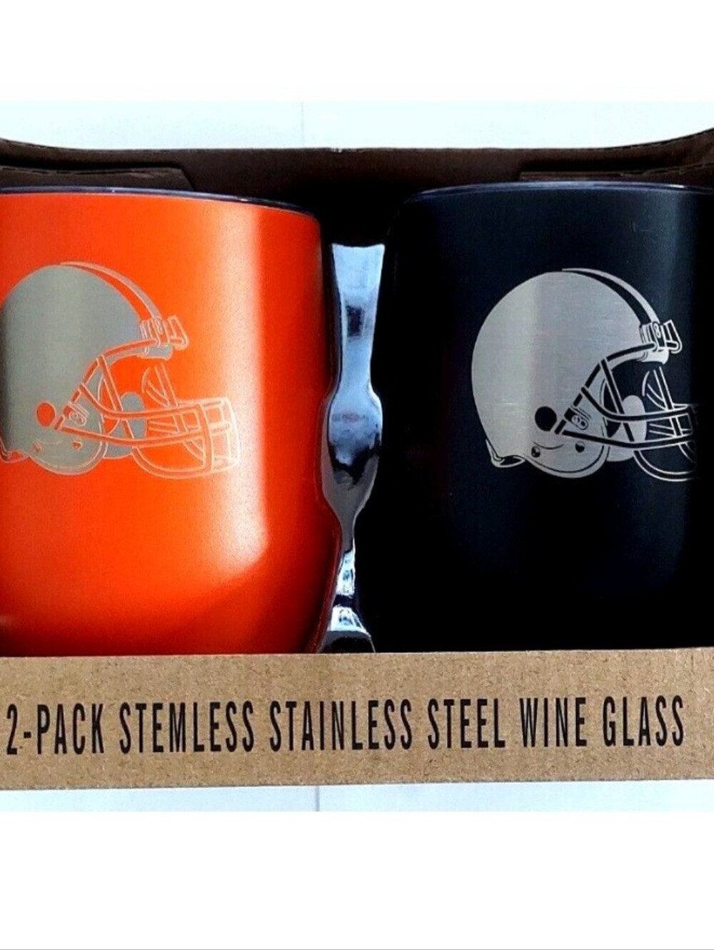 Cleveland Browns Stemless Wine Glass Set of 2 Stainless Steel with Lid New